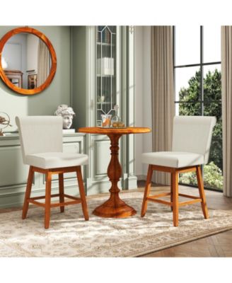 27 Inch Counter Height Bar Chairs with Rubber Wood Legs Set of 2-Beige