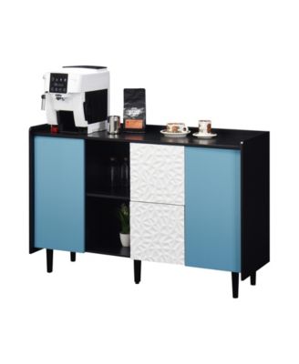 Black Buffet Cabinet with Blue Doors, Unique Paneling