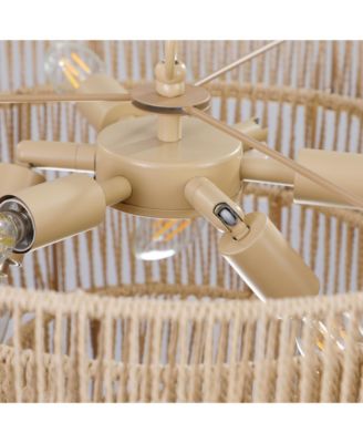 Bohemian style Woven Pendant Light 19.7 Inch Rattan Ligh Large Rattan Pendant Light with 4-Tier Rattan Chandelier