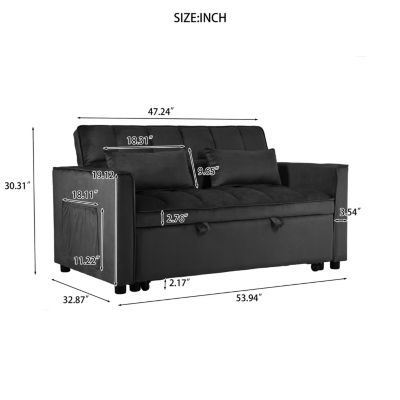 3-in-1 Convertible Sofa Bed with Reclining Backrest and Pillows (Black