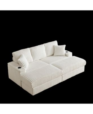 Cozy 84" Corduroy Sofa with Storage, Ottomans, and Pillows