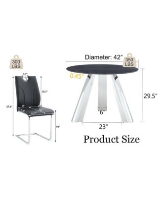 Round Table and 4 Black Chairs with Silver Metal Legs, Sintered Stone Tabletop