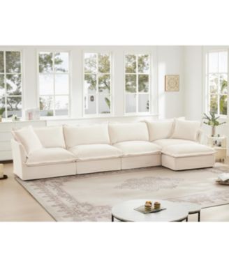 1 Pc. Chenille Upholstered 4-Seater with Armrests & Pillows Sectional Sofa