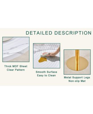 Streamdale Elegant White Marble Table (31.5") & 4 PU Chairs with Gold Accents