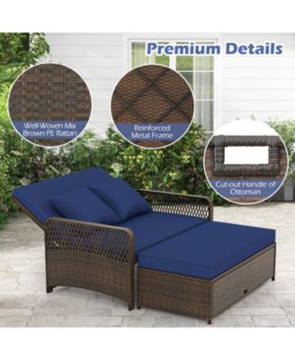 Patio Adjustable Wicker Daybed with 4-Level Backrest and Soft Cushions-Navy