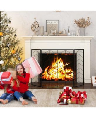 52 x 31 Inch Fireplace Screen with Chevron Herringbone Pattern