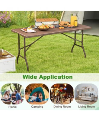 5FT Folding Picnic Table with Rattan Grain HDPE Tabletop and Sturdy Metal Fame