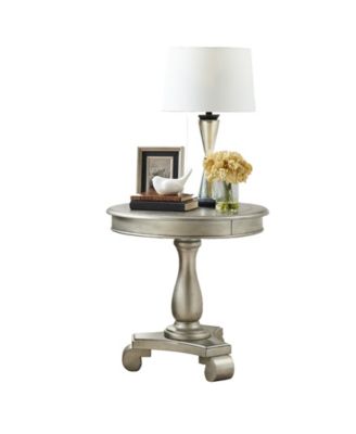 Round Wood Pedestal Side Table, Champagne