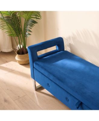 Navy Velvet Storage Bench with Armrests - 67.91" Wide