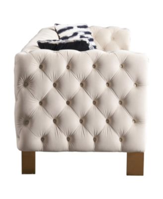  1 Pc  Velvet  Tufted, Chesterfield Style, Gold Metal Legs, Removable Cushions, Includes Pillows  84.25"W Living Room Sofa