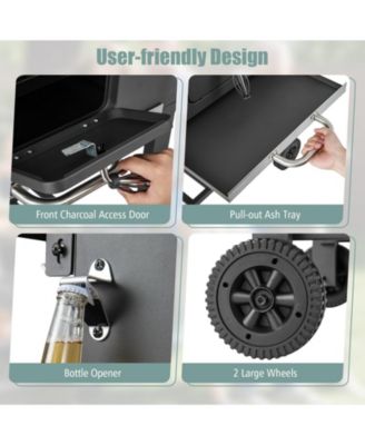 Outdoor BBQ Charcoal Grill with 2 Foldable Side Table and Wheels