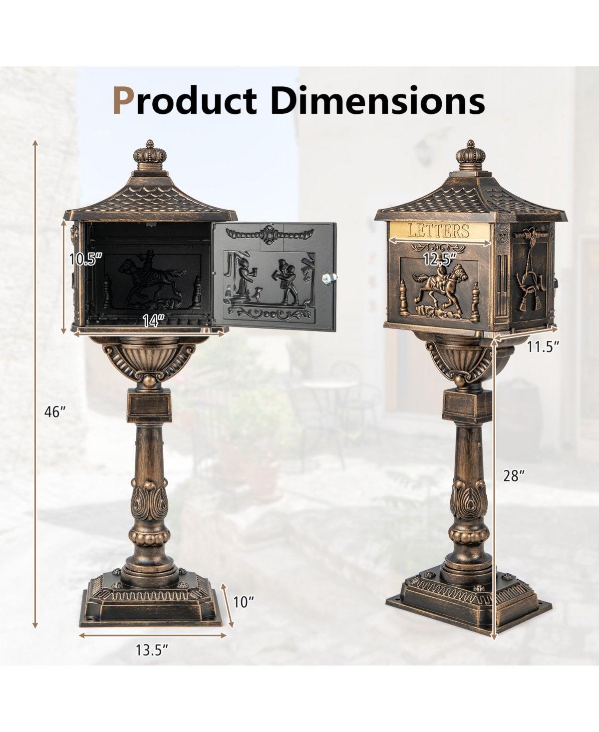 Retro Cast Aluminum Mailbox Security Postal Letter Box with Baffle Door