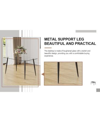 Modern 4-6 Seats Metal Legs Glass Dining Table