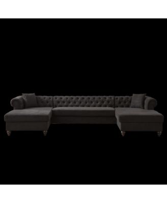 Modern Chenille 3-Piece U-Sofa with Chaise Longue