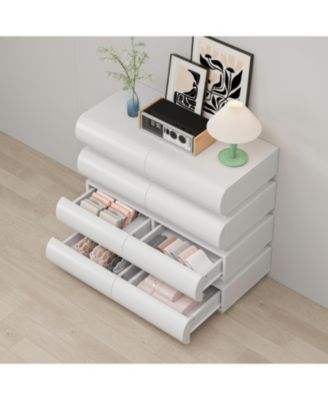 8 Drawer Dresser for Bedroom, White Dresser No Handle, Modern 8 Chest of Drawers with Wide Storage