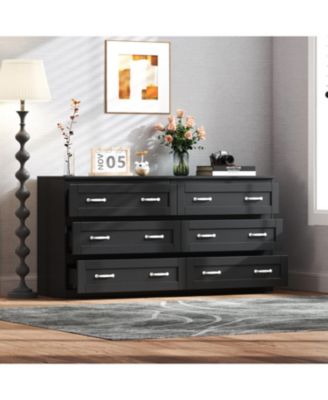 Streamdale Black Side Cabinet with 6 Drawers for Living Room, Bedroom or Hallway