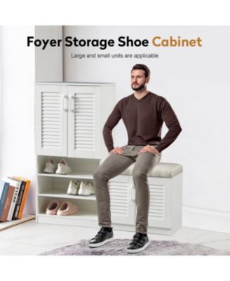 Multifunctional Shoe Cabinet with Cushion, 10 Storage Compartments, Adjustable Board for Entryway