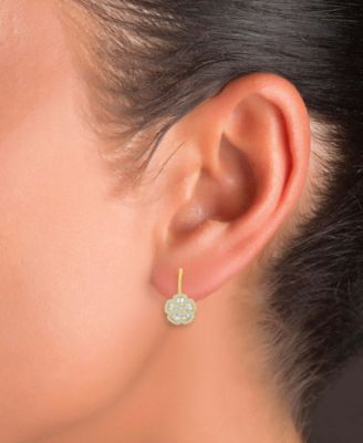Cubic Zirconia Round & Baguette Flower Motif Leverback Drop Earrings