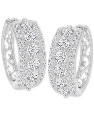 Cubic Zirconia Small Hoop Earrings in Sterling Silver, 0.66" 