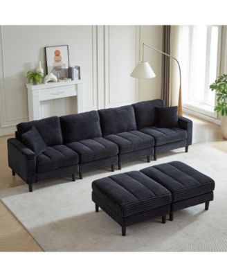 Streamdale Oversized U-Shaped Corduroy Sectional Sofa with Ottomans (Black)