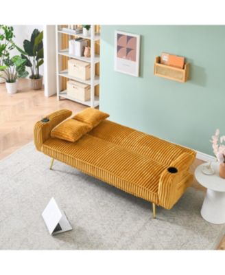 Streamdale White Corduroy Sofa with Pillows - Minimalist Living Room/Study