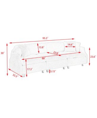 Streamdale Modern Grey Velvet 3-Seat Sofa with Cushions