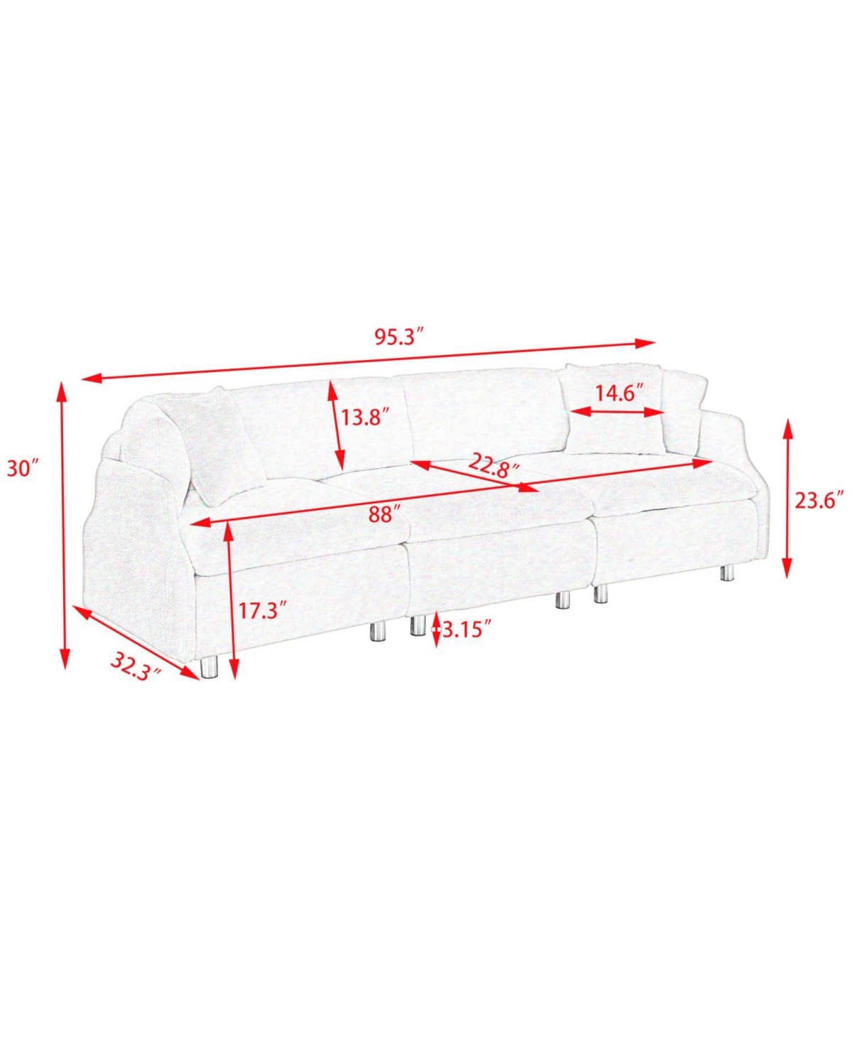 Streamdale Modern Grey Velvet 3-Seat Sofa with Cushions