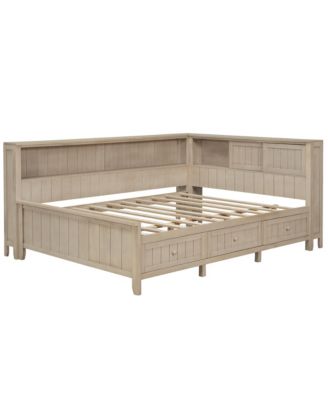 Full Size Wood Daybed with Storage Shelves and 3 Drawers, Antique White Milk