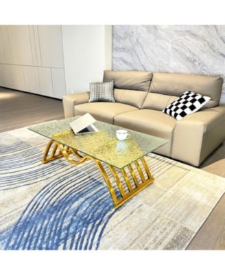  Gold Rectangle Stainless Steel Coffee Table with Glass Top