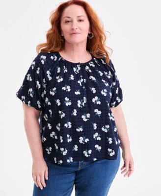 Plus Size Floral-Print Puff-Sleeve Top