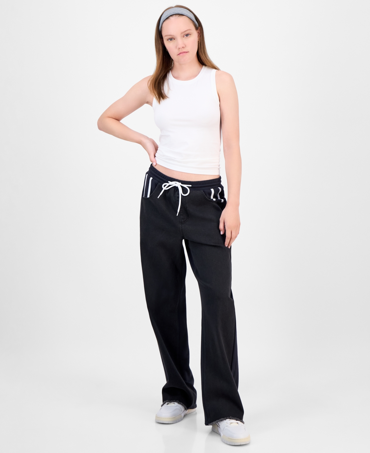 Tinseltown Juniors' Mixed Media Denim Sweatpants
