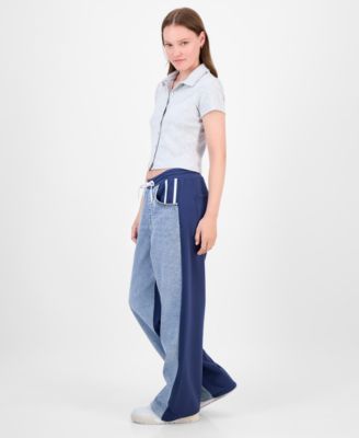 Juniors' Mixed Media Denim Sweatpants