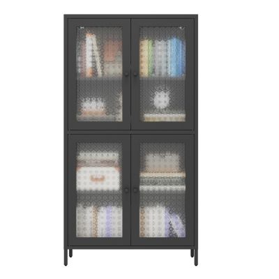 Classic Metal Cabinet with 4 Glass Doors, 4 Shelves