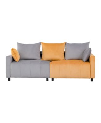 Streamdale Velvet 2-Seater Sofa, Light Grey & Yellow, Modern Design
