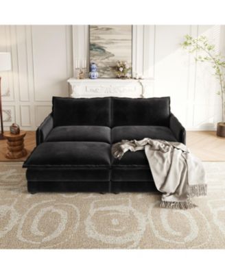 Corduroy 2-Seater Sofa with Footrests & Cushions