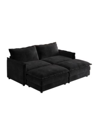 Corduroy 2-Seater Sofa with Footrests & Cushions
