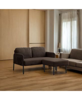 Streamdale Brown L-Shaped 2-Seater Sofa with Ottoman, Modern Loveseat for Small Spaces