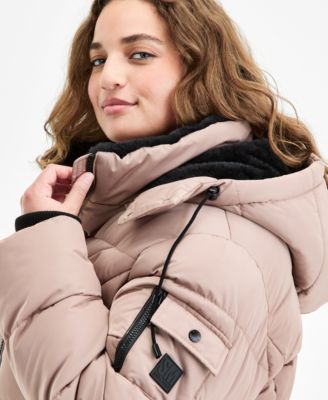 Plus Size Hooded Utility-Pocket Puffer Coat