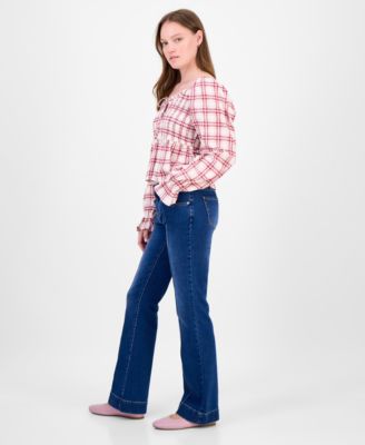 Juniors' Mid-Rise Pintuck Bootcut Jeans