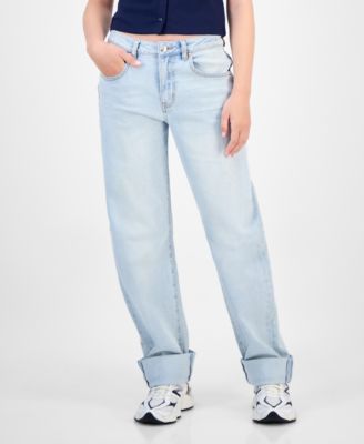 Juniors' Roll-Cuff Barrel-Leg Jeans