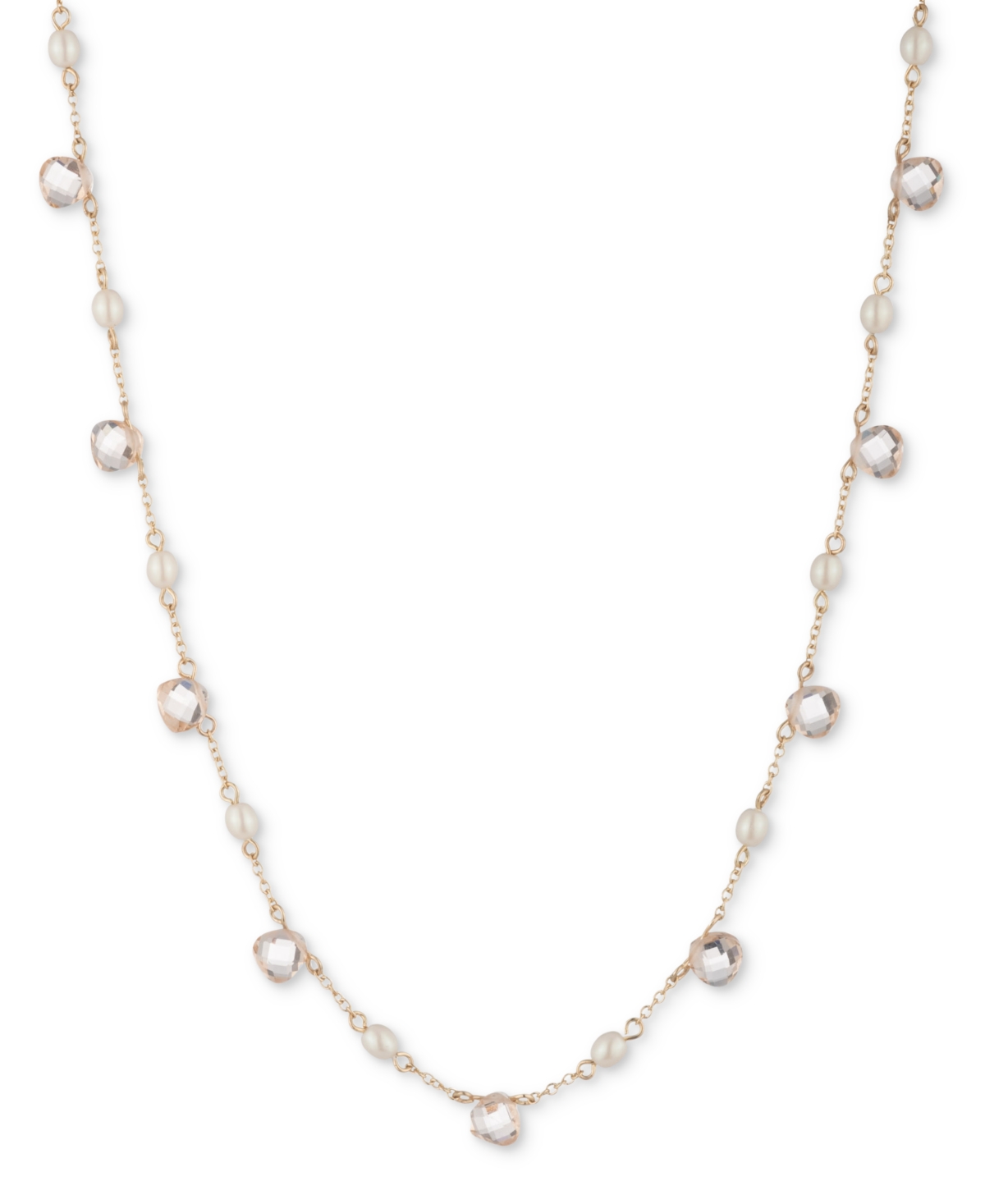 Gold-Tone Silk Freshwater Pearl Station Collar Necklace, 16" + 3" extender - Dark Pink