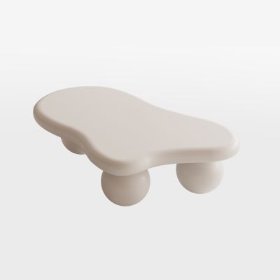 Streamdale 40 Inch Cloud Shaped Coffee Table with 3 Ball Legs for Living Room, Cream White