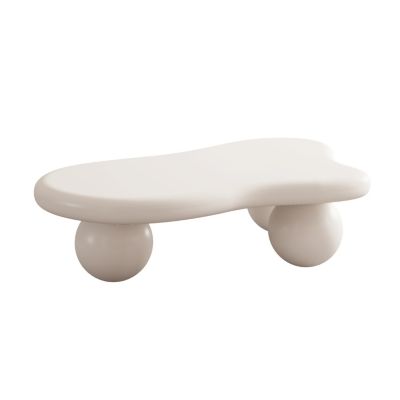 Streamdale 40 Inch Cloud Shaped Coffee Table with 3 Ball Legs for Living Room, Cream White