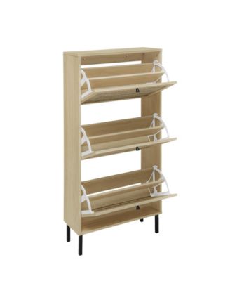Rattan 3 Door Shoe Rack, Freestanding Modern Shoe Storage Cabinet, for Entryway