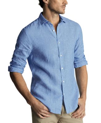 Men's Slim Fit Long Sleeve Linen Button-Front Shirt