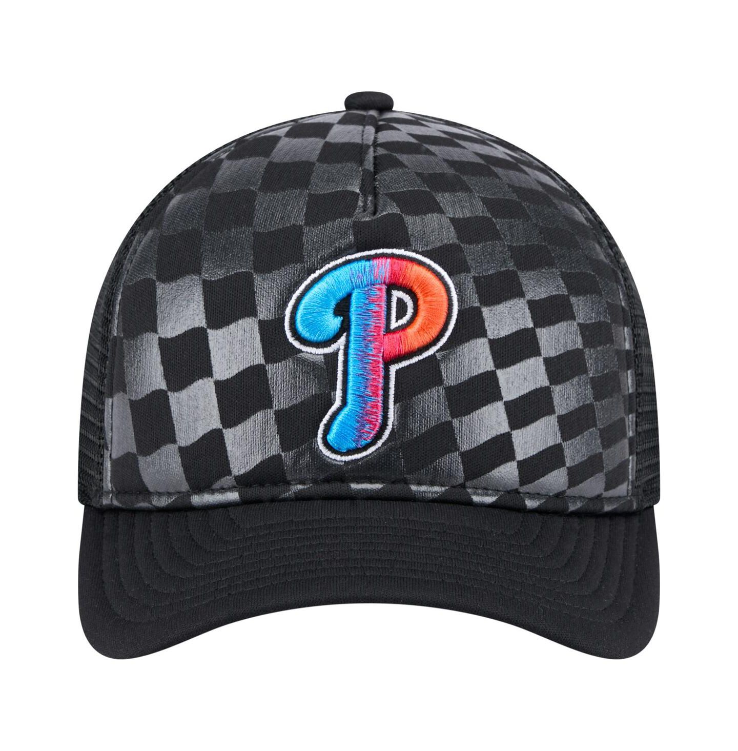Мужская кепка New Era Black Philadelphia Phillies Gradient 9FORTY A-Frame M-Crown Trucker Adjustable Hat — фото 2
