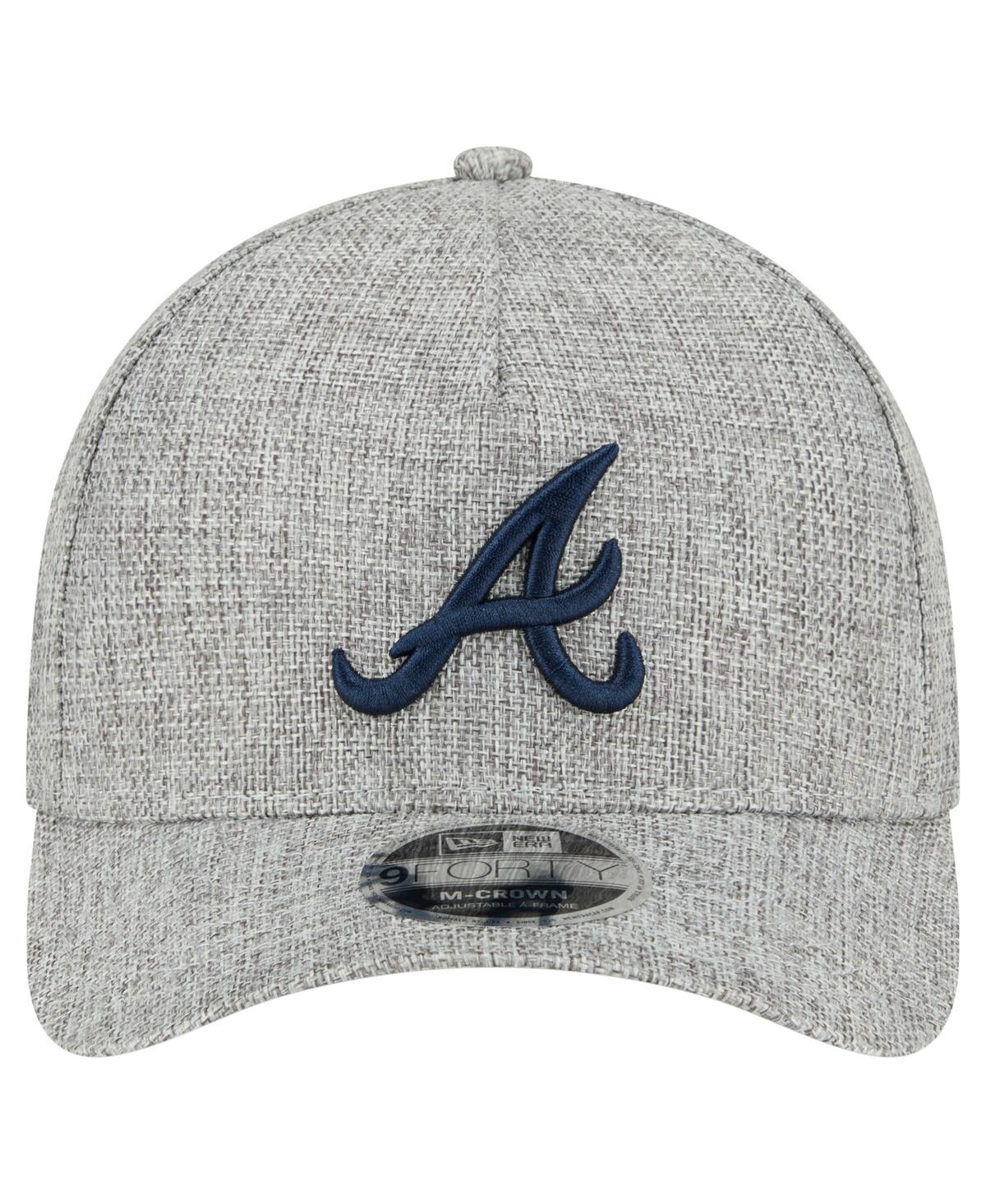 NEW ERA MEN'S GRAY ATLANTA BRAVES COTTON WEAVE M-CROWN A-FRAME 9FORTY ADJUSTABLE HAT 