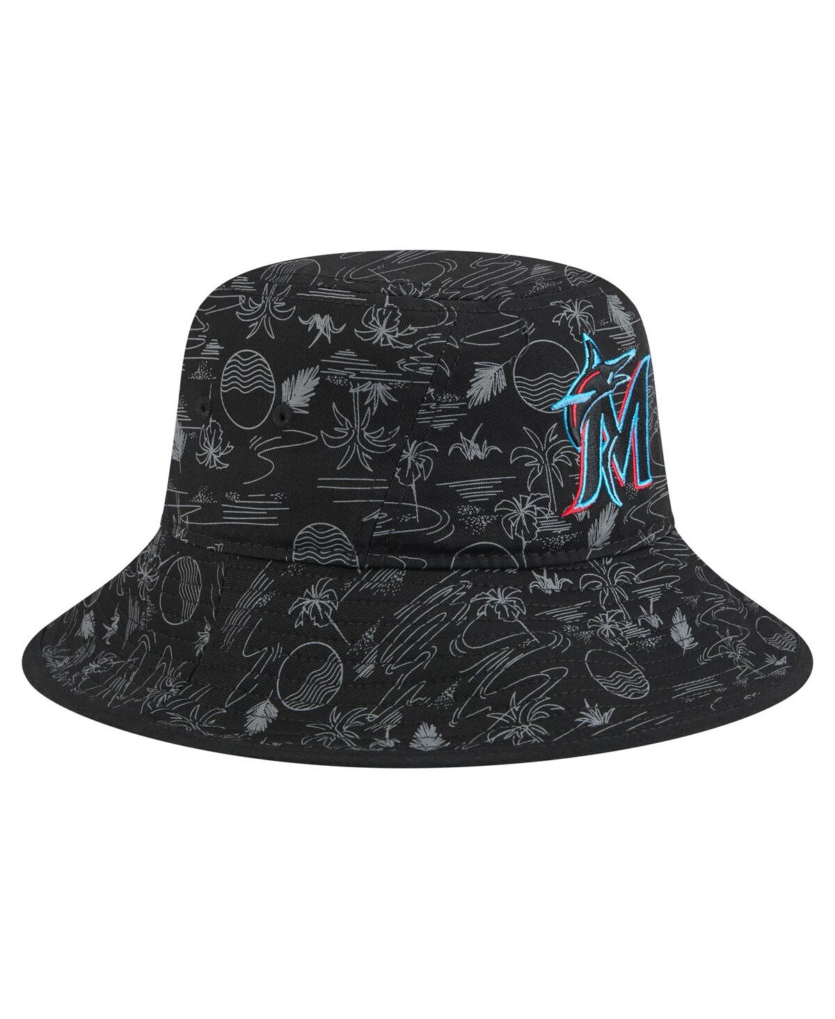 NEW ERA MEN'S BLACK MIAMI MARLINS 2025 SPRING TRAINING ALL OVER PRINT BUCKET HAT 