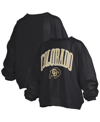 Pressbox - Women's Black Colorado Buffaloes Janise Arch Over Logo Waist Length Oversized Pullover Sweatshirt