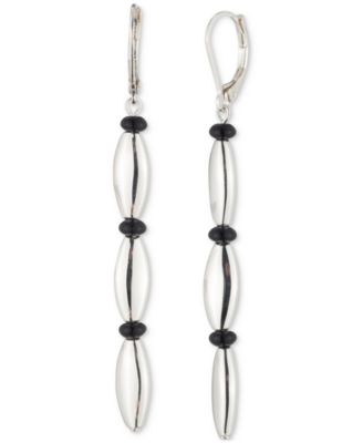 Lauren Ralph Lauren - Silver-Tone Black Bead Linear Drop Earrings